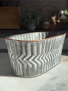 Galvanized Chevron Metal Planter Bowl